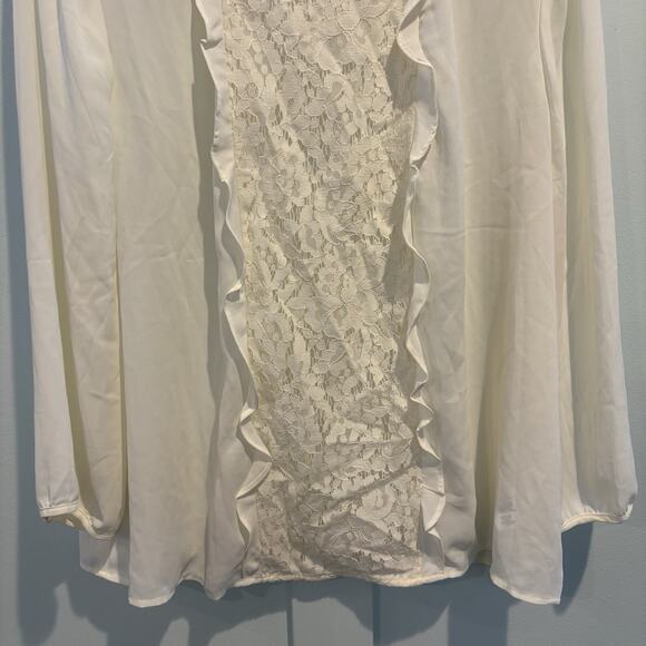 Talbots Blouse Women Large L Cream Lace Front Ruffle Trim Career Feminine Office - Picture 4 of 13